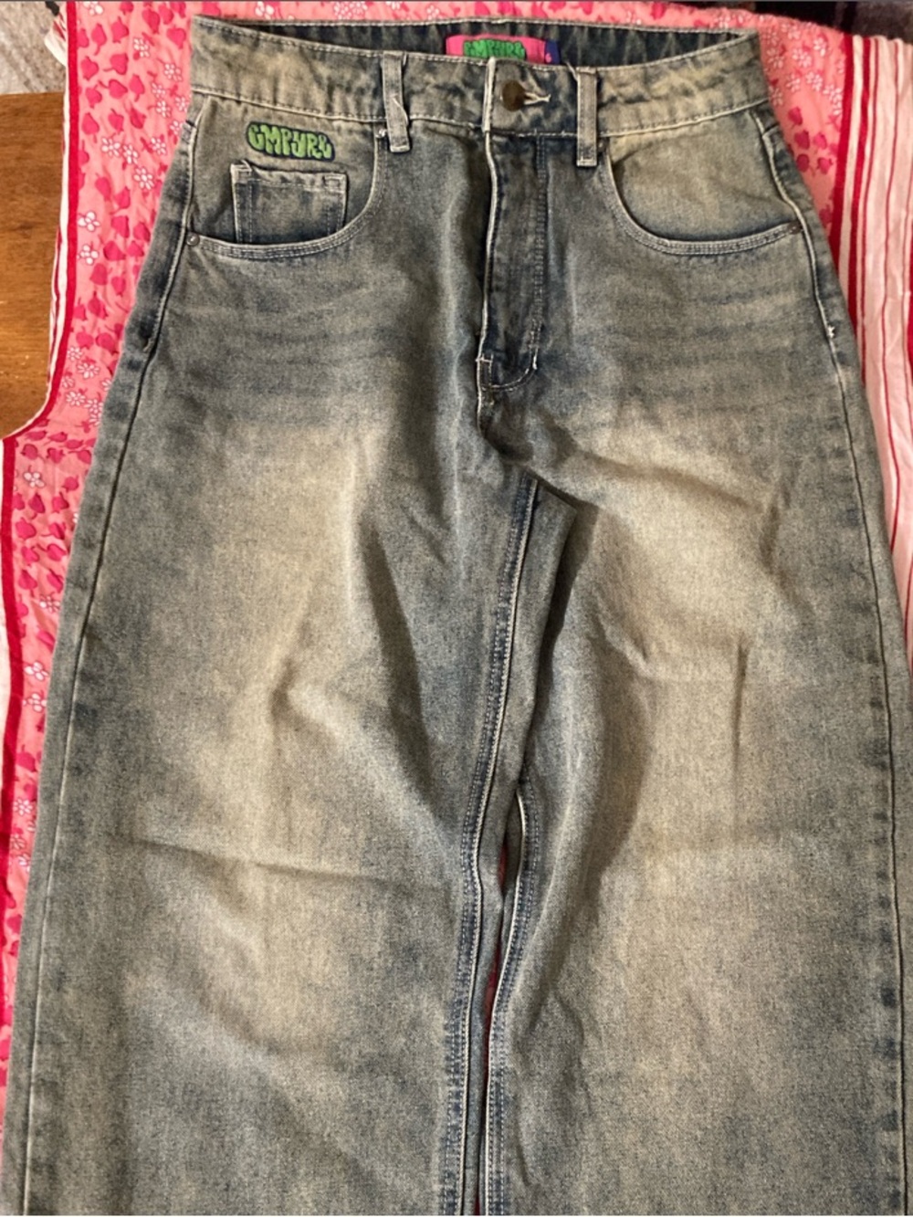 Empyre Distressed blue Grey Washed Denim Jeans with Pink Label Accent